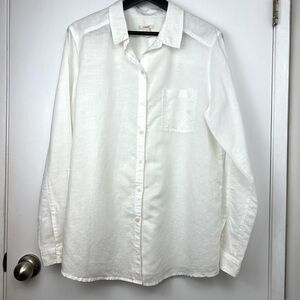 Caslon Linen Cotton Blend Button Up Shirt Women’s Sz L White Breezy Lightweight